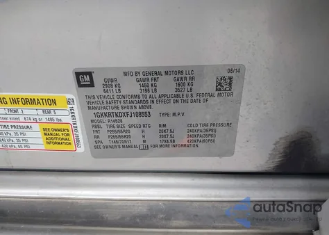 2015 GMC Acadia Denali z USA, uszkodzony, nr VIN 1GKKRTKDXFJ108553